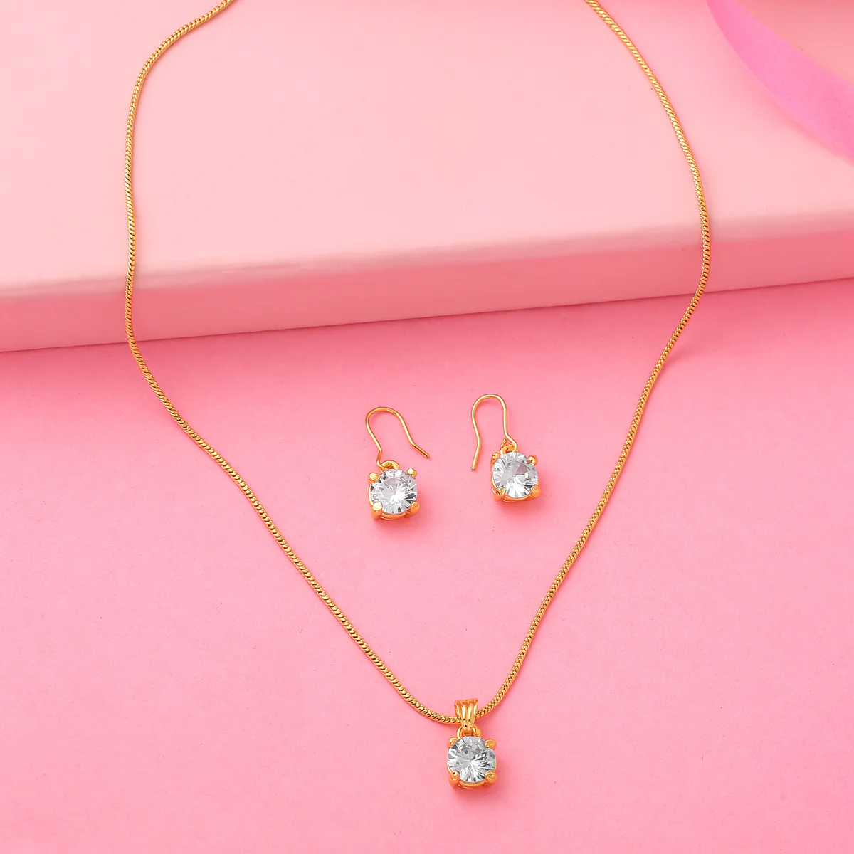 Gold Plated Square Solitaire Set for Women
