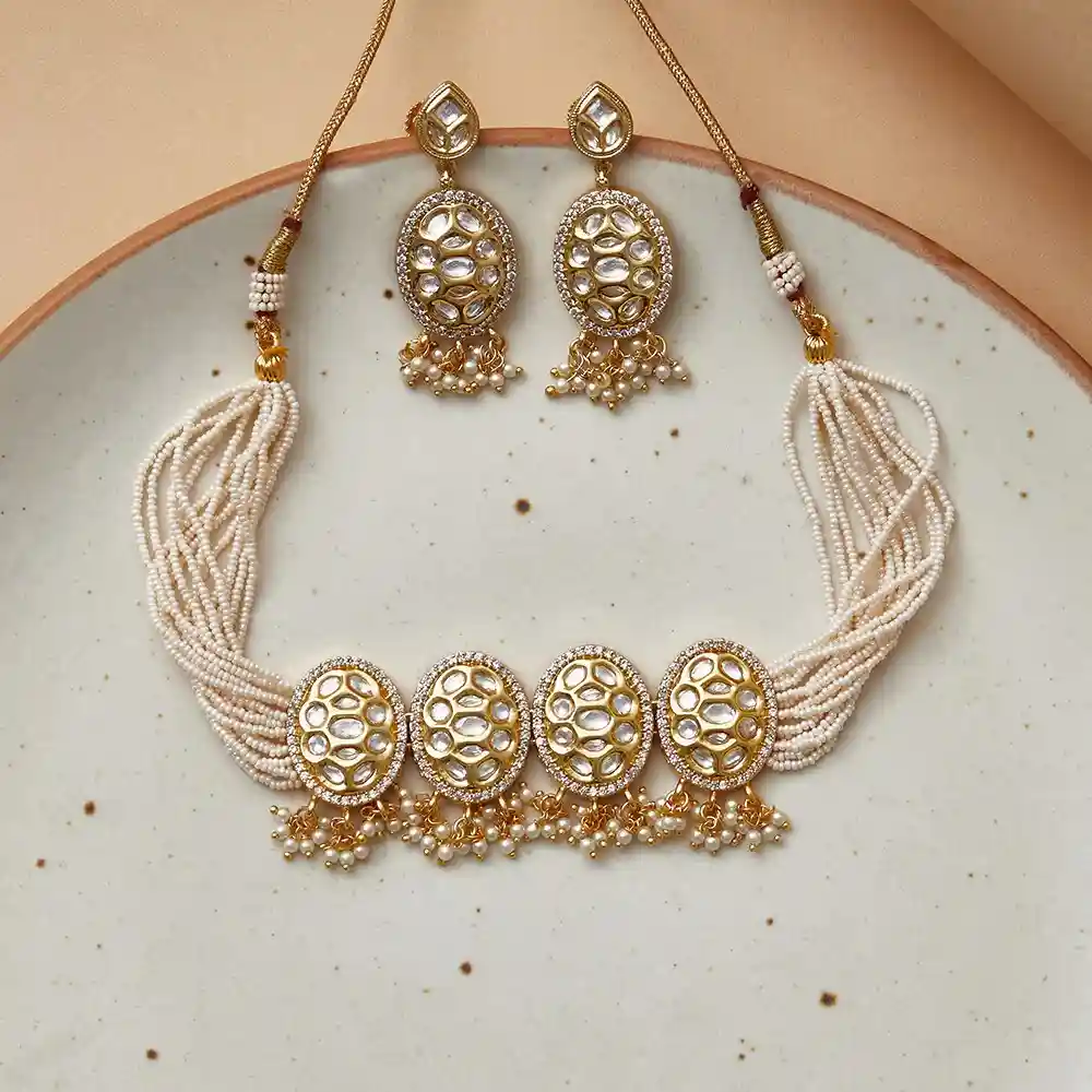Kundan and Pearl Gold Plated Traditional Set