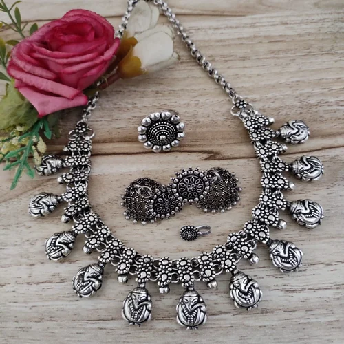Necklace and Earrings for Women - Oxidised Silver