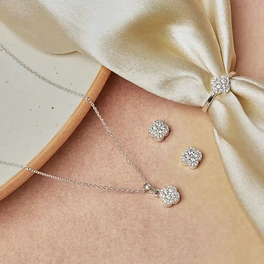 Silver Pendant and Earrings Set for Women