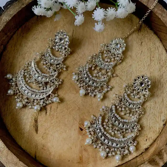 Pearl Maang Tikka and Earrings Set for Women