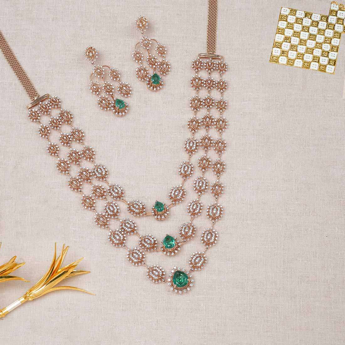 Layered Green Embellish Stone Necklace